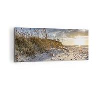 Deco Cadre Décoration Salon Sable Herbe Mer Moderne Impression sur Toile 120x50cm Image Tableau Decoration Murale Chambre Cuisine Panoramique Art Wall Grand Tableaux Decoratifs Muraux AB120x50-4781