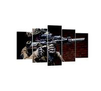 Deco Cadre Décoration Salon soldat fusil Moderne Impression sur Toile 160x85cm Image Tableau Decoration Murale Chambre Triptyque 5 parties Art Wall Grand Tableaux Decoratifs Muraux EA160x85-3785