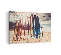 Deco Cadre Décoration Salon Surf Plage Planche Moderne Impression sur Toile 120x80cm Image Tableau Decoration Murale Chambre Cuisine Horizontal Art Wall Grand Tableaux Decoratifs Muraux AA120x80-4992