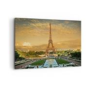 Deco Cadre Décoration Salon Tour Eiffel France Paris Moderne Impression sur Toile 120x80cm Image Tableau Decoration Murale Chambre Horizontal Art Wall Grand Tableaux Decoratifs Muraux AA120x80-0435