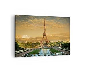 Deco Cadre Décoration Salon Tour Eiffel France Paris Moderne Impression sur Toile 120x80cm Image Tableau Decoration Murale Chambre Horizontal Art Wall Grand Tableaux Decoratifs Muraux AA120x80-0435