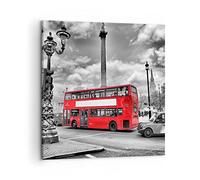 Deco Cadre Décoration Salon Trafalgar square taxi londres Moderne Impression sur Toile 50x50cm Image Tableau Decoration Murale Chambre Cuisine Carré Art Wall Tableaux Decoratifs Muraux AC50x50-0488