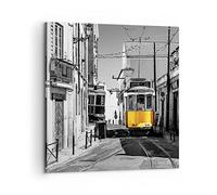 Deco Cadre Décoration Salon Tram Portugal Lisbonne Moderne Impression sur Toile 50x50cm Image Tableau Decoration Murale Chambre Cuisine Carré Art Wall Decor Tableaux Decoratifs Muraux AC50x50-4977