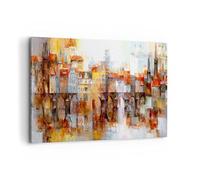 Deco Cadre Décoration Salon ville immeuble Moderne Impression sur Toile 120x80cm Image Tableau Decoration Murale Chambre Cuisine Horizontal Art Wall Grand Tableaux Decoratifs Muraux AA120x80-3476