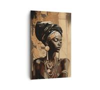 Deco Cadre Salon Afro-Américain Femme Portrait Moderne Impression sur Toile 80x120cm Image Tableau Decoration Murale Chambre Cuisine Vertical Art Wall Grand Tableaux Decoratifs Muraux PA80x120-6211