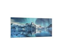 Deco Cadre Salon Aube Polaire Montagnes Moderne Impression sur Verre 120x50cm Image Tableau en Verre Decoration Murale Chambre Cuisine Panoramique Art Grand Tableaux Decoratifs Muraux GAB120x50-4196