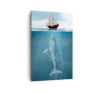 Deco Cadre Salon Baleine Bateau À Voile Océan Moderne Impression sur Toile 80x120cm Image Tableau Decoration Murale Chambre Cuisine Vertical Art Wall Grand Tableaux Decoratifs Muraux PA80x120-6220