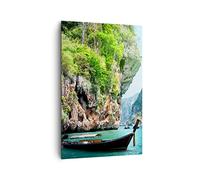 Deco Cadre Salon Bateau falaises nature rochers Moderne Impression sur Toile 80x120cm Image Tableau Decoration Murale Chambre Cuisine Vertical Art Wall Grand Tableaux Decoratifs Muraux PA80x120-2787