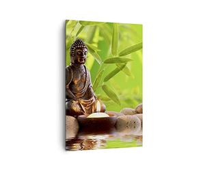 Deco Cadre Salon Bouddhisme Feng Shui Spa bambou Moderne Impression sur Toile 80x120cm Image Tableau Decoration Murale Chambre Cuisine Vertical Art Wall Grand Tableaux Decoratifs Muraux PA80x120-2392