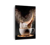 Deco Cadre Salon Café Lait Tasse Moderne Impression sur Toile 80x120cm Image Tableau Decoration Murale Chambre Cuisine Vertical Art Wall Decor Design Grand Tableaux Decoratifs Muraux PA80x120-5718