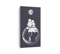 Deco Cadre Salon Cosmos Astronautes Amour Moderne Impression sur Toile 65x120cm Image Tableau Decoration Murale Chambre Cuisine Vertical Art Wall Decor Grand Tableaux Decoratifs Muraux PA65x120-6057