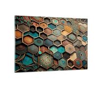 Deco Cadre Salon Cube Mosaïque Modèle Moderne Impression sur Verre 120x80cm Image Tableau en Verre Decoration Murale Chambre Cuisine Horizontal Art Grand XXL Tableaux Decoratifs Muraux GAA120x80-5849