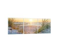 Deco Cadre Salon dune plage mer Moderne Impression sur Verre 150x50cm Image Tableau en Verre Decoration Murale Chambre Triptyque 3 parties Art Grand XXL Tableaux Decoratifs Muraux GCA150x50-3989