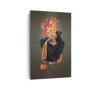 Deco Cadre Salon Femme chat fleurs Moderne Impression sur Toile 80x120cm Image Tableau Decoration Murale Chambre Cuisine Vertical Art Wall Decor Design Grand Tableaux Decoratifs Muraux PA80x120-4825
