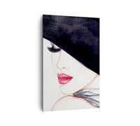 Deco Cadre Salon Femme Lèvres Chapeau élégance Moderne Impression sur Toile 80x120cm Image Tableau Decoration Murale Chambre Cuisine Vertical Art Wall Grand Tableaux Decoratifs Muraux PA80x120-2947