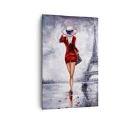 Deco Cadre Salon Femme Tour Eiffel Moderne Impression sur Toile 80x120cm Image Tableau Decoration Murale Chambre Cuisine Vertical Art Wall Decor Design Grand Tableaux Decoratifs Muraux PA80x120-5161