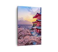 Deco Cadre Salon Fuji Choreito Pagode Moderne Impression sur Toile 80x120cm Image Tableau Decoration Murale Chambre Cuisine Vertical Art Wall Decor Grand Tableaux Decoratifs Muraux PA80x120-4547