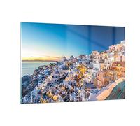 Deco Cadre Salon Grèce île été Moderne Impression sur Verre 120x80cm Image Tableau en Verre Decoration Murale Chambre Cuisine Horizontal Art Wall Grand XXL Tableaux Decoratifs Muraux GAA120x80-4062