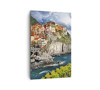 Deco Cadre Salon Italie côte roche paysage Moderne Impression sur Toile 80x120cm Image Tableau Decoration Murale Chambre Cuisine Vertical Art Wall Decor Grand Tableaux Decoratifs Muraux PA80x120-2710