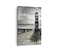 Deco Cadre Salon Lac phare pont en bois eau Moderne Impression sur Toile 80x120cm Image Tableau Decoration Murale Chambre Cuisine Vertical Art Wall Decor Grand Tableaux Decoratifs Muraux PA80x120-0330