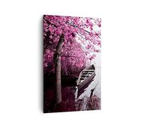 Deco Cadre Salon Lac Rose Arbres Moderne Impression sur Toile 80x120cm Image Tableau Decoration Murale Chambre Cuisine Vertical Art Wall Decor Design Grand Tableaux Decoratifs Muraux PA80x120-4147