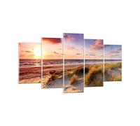 Deco Cadre Salon mer plage dune Moderne Impression sur Verre 160x85cm Image Tableau en Verre Decoration Murale Chambre Triptyque 5 parties Art Grand XXL Tableaux Decoratifs Muraux GEA160x85-3540