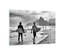 Deco Cadre Salon mer vague surf Moderne Impression sur Verre 120x80cm Image Tableau en Verre Decoration Murale Chambre Cuisine Horizontal Art Wall Grand XXL Tableaux Decoratifs Muraux GAA120x80-3745