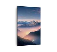 Deco Cadre Salon Montagnes Nuages Brouillard Moderne Impression sur Toile 80x120cm Image Tableau Decoration Murale Chambre Cuisine Vertical Art Wall Grand Tableaux Decoratifs Muraux PA80x120-5004