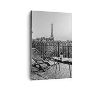 Deco Cadre Salon Noir Et Blanc Paris Balcon Moderne Impression sur Toile 80x120cm Image Tableau Decoration Murale Chambre Cuisine Vertical Art Wall Decor Grand Tableaux Decoratifs Muraux PA80x120-4595