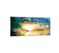Deco Cadre Salon Océan Vague Soleil climat Moderne Impression sur Verre 120x50cm Image Tableau en Verre Decoration Murale Chambre Panoramique Art Grand Tableaux Decoratifs Muraux GAB120x50-2779