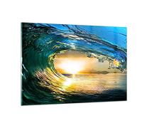 Deco Cadre Salon Océan Vague Soleil climat Moderne Impression sur Verre 120x80cm Image Tableau en Verre Decoration Murale Chambre Horizontal Art Grand XXL Tableaux Decoratifs Muraux GAA120x80-2779