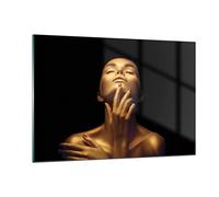 Deco Cadre Salon Or Femme Pièce Moderne Impression sur Verre 120x80cm Image Tableau en Verre Decoration Murale Chambre Cuisine Horizontal Art Wall Grand XXL Tableaux Decoratifs Muraux GAA120x80-4573