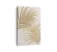 Deco Cadre Salon Or Feuilles Palmiers Moderne Impression sur Toile 80x120cm Image Tableau Decoration Murale Chambre Cuisine Vertical Art Wall Decor Grand Tableaux Decoratifs Muraux PA80x120-4738