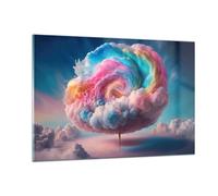 Deco Cadre Salon Pastel Des Nuages Sucré Moderne Impression sur Verre 120x80cm Image Tableau en Verre Decoration Murale Chambre Horizontal Art Grand XXL Tableaux Decoratifs Muraux GAA120x80-6013
