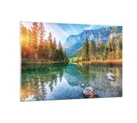 Deco Cadre Salon Paysage Montagnes Aube Moderne Impression sur Verre 120x80cm Image Tableau en Verre Decoration Murale Chambre Horizontal Art Grand XXL Tableaux Decoratifs Muraux GAA120x80-4456
