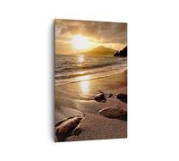Deco Cadre Salon Plage nuages soir côte Moderne Impression sur Toile 80x120cm Image Tableau Decoration Murale Chambre Cuisine Vertical Art Wall Decor Grand Tableaux Decoratifs Muraux PA80x120-2527