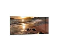 Deco Cadre Salon Plage nuages soir côte Moderne Impression sur Verre 120x50cm Image Tableau en Verre Decoration Murale Chambre Cuisine Panoramique Art Grand Tableaux Decoratifs Muraux GAB120x50-2527