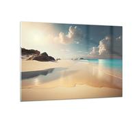 Deco Cadre Salon Plage Sauvage Océan Bord Moderne Impression sur Verre 120x80cm Image Tableau en Verre Decoration Murale Chambre Horizontal Art Grand XXL Tableaux Decoratifs Muraux GAA120x80-6016