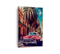 Deco Cadre Salon Rétro Voiture Palmier Moderne Impression sur Toile 80x120cm Image Tableau Decoration Murale Chambre Cuisine Vertical Art Wall Decor Grand Tableaux Decoratifs Muraux PA80x120-6173