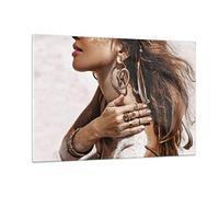 Deco Cadre Salon Sable Femme Bijoux Moderne Impression sur Verre 120x80cm Image Tableau en Verre Decoration Murale Chambre Cuisine Horizontal Art Grand XXL Tableaux Decoratifs Muraux GAA120x80-4802