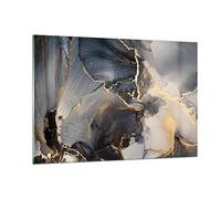 Deco Cadre Salon Sombre Abstraction Or Moderne Impression sur Verre 120x80cm Image Tableau en Verre Decoration Murale Chambre Cuisine Horizontal Art Grand XXL Tableaux Decoratifs Muraux GAA120x80-4824