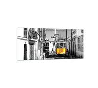 Deco Cadre Salon Tram Portugal Lisbonne Moderne Impression sur Verre 120x50cm Image Tableau en Verre Decoration Murale Chambre Cuisine Panoramique Art Grand Tableaux Decoratifs Muraux GAB120x50-4977