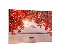 Deco Cadre Salon volcan lac Moderne Impression sur Verre 120x80cm Image Tableau en Verre Decoration Murale Chambre Cuisine Horizontal Art Wall Decor Grand XXL Tableaux Decoratifs Muraux GAA120x80-4107