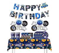 Déco d'Anniversaire Astronaute Decoration d'Anniversaire Fusée Ballon d'Anniversaire Space Banderole Anniversaire Rocket Vaisselle de Fete Outer Space Vaisselle de Fêtes Espace Fête Vaisselle Set
