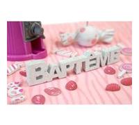 DÉCO DE TABLE MOT BAPTÊME 12CM BLANC PAILLETÉ