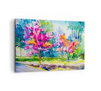 Deco Décoration Salon Arbres Multicolore Nature Printemps Moderne Impression sur Toile 120x80cm Image Tableau Decoration Murale Chambre Horizontal Art Wall Tableaux Decoratifs Muraux AA120x80-2941