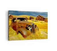 Deco Décoration Salon Ferme voiture ancienne abandonnée Moderne Impression sur Toile 120x80cm Image Tableau Decoration Murale Chambre Horizontal Art Wall Tableaux Decoratifs Muraux AA120x80-1289