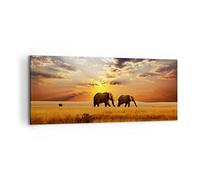 Deco Décoration Salon Les éléphants Safari jungle buisson Moderne Impression sur Toile 120x50cm Image Tableau Decoration Murale Chambre Panoramique Art Wall Tableaux Decoratifs Muraux AB120x50-3150