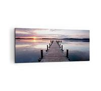 Deco Décoration Salon Passerelle Lac Coucher de soleil soir Moderne Impression sur Toile 120x50cm Image Tableau Decoration Murale Chambre Panoramique Art Wall Tableaux Decoratifs Muraux AB120x50-2635