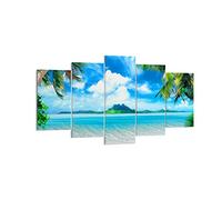 Deco Décoration Salon Plage vacances île palmier Moderne Impression sur Toile 160x85cm Image Tableau Decoration Murale Chambre Triptyque 5 parties Art Wall Tableaux Decoratifs Muraux EA160x85-2528